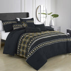 Black and Gold Geometric Embroidered 7-Piece Comforter Set - styled bedding set