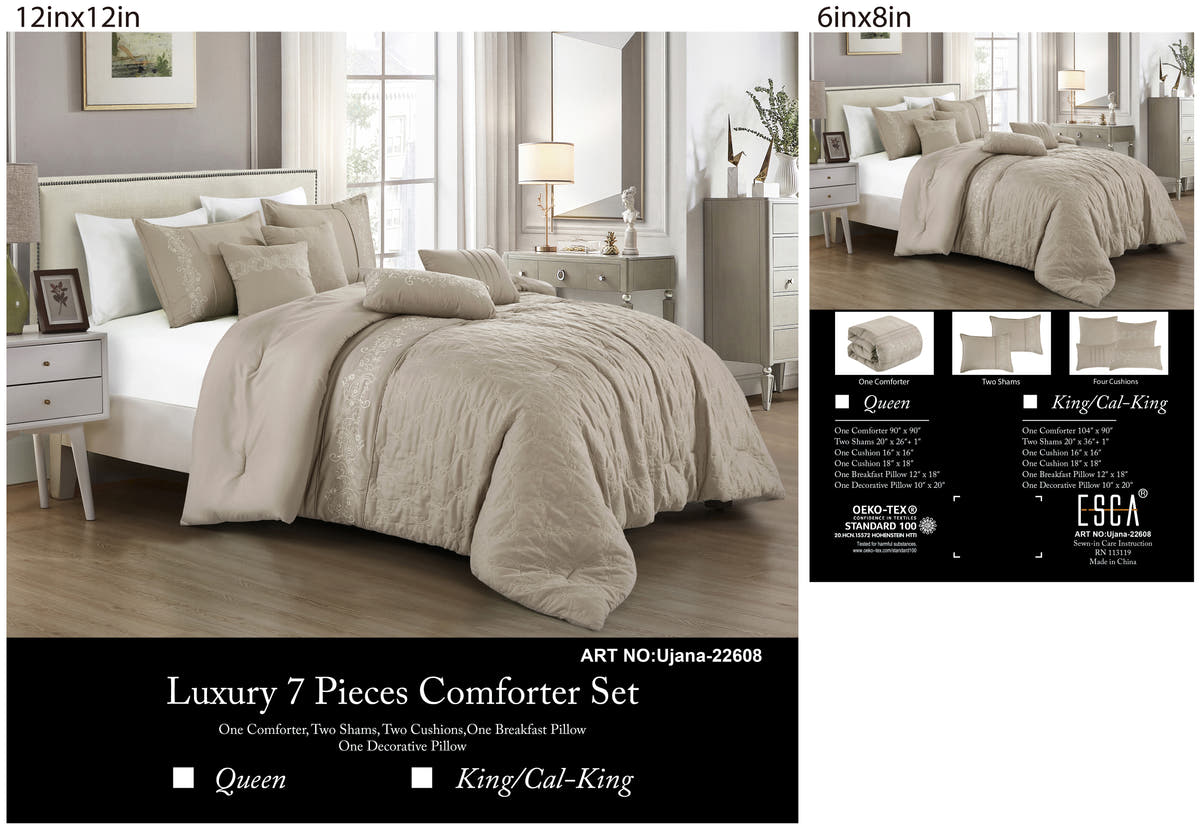 Taupe Scroll Embroidered 7-Piece Comforter Set - alternate product view 5