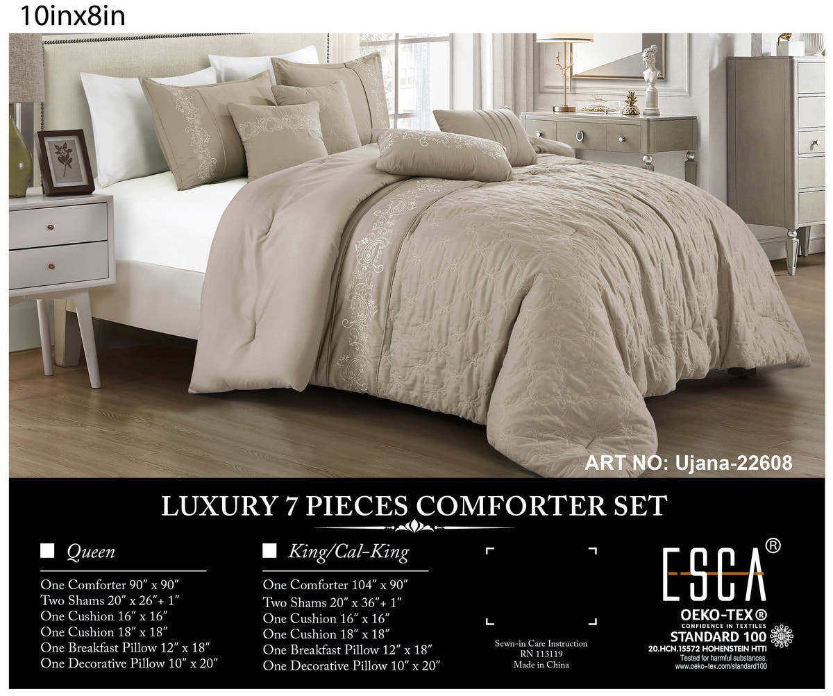 Taupe Scroll Embroidered 7-Piece Comforter Set - alternate product view 2