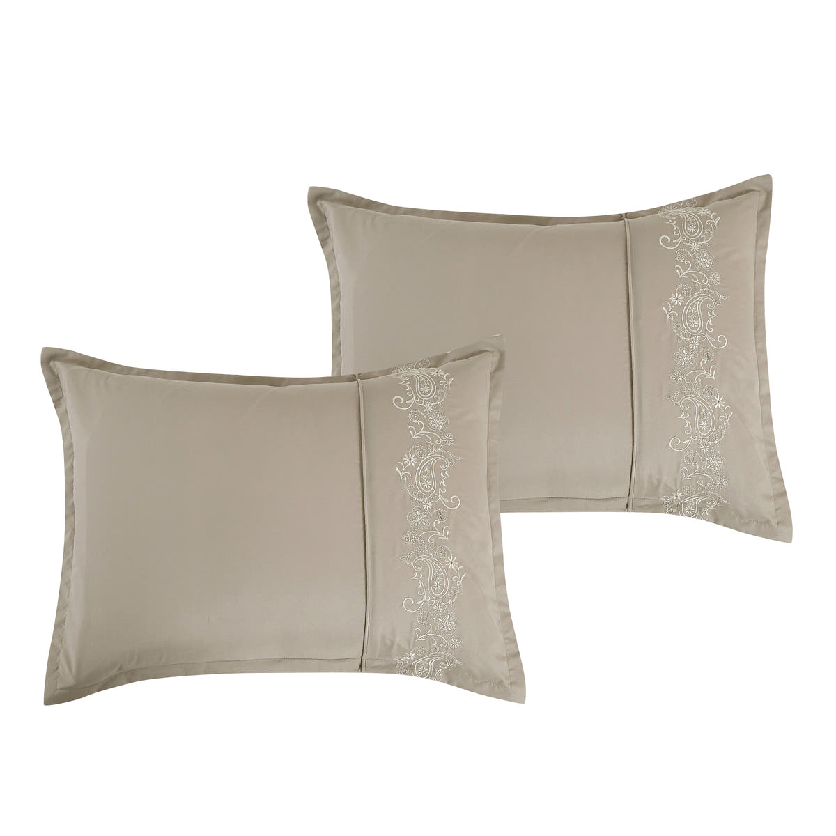 Taupe Scroll Embroidered 7-Piece Comforter Set - pillow sham detail