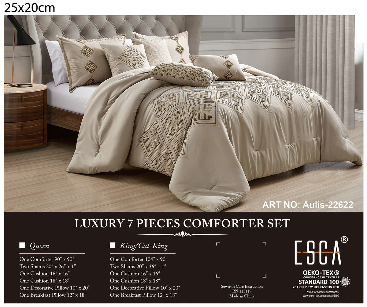 Taupe Geometric Embroidered 7-Piece Comforter Set - alternate product view 2