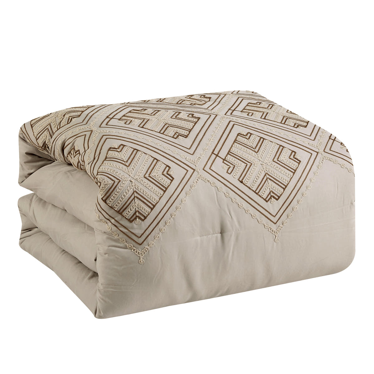 Taupe Geometric Embroidered 7-Piece Comforter Set - comforter detail