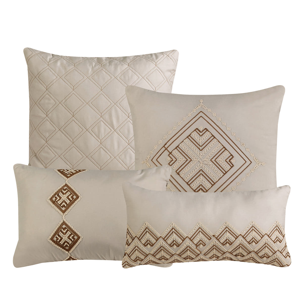 Taupe Geometric Embroidered 7-Piece Comforter Set - decorative pillow detail