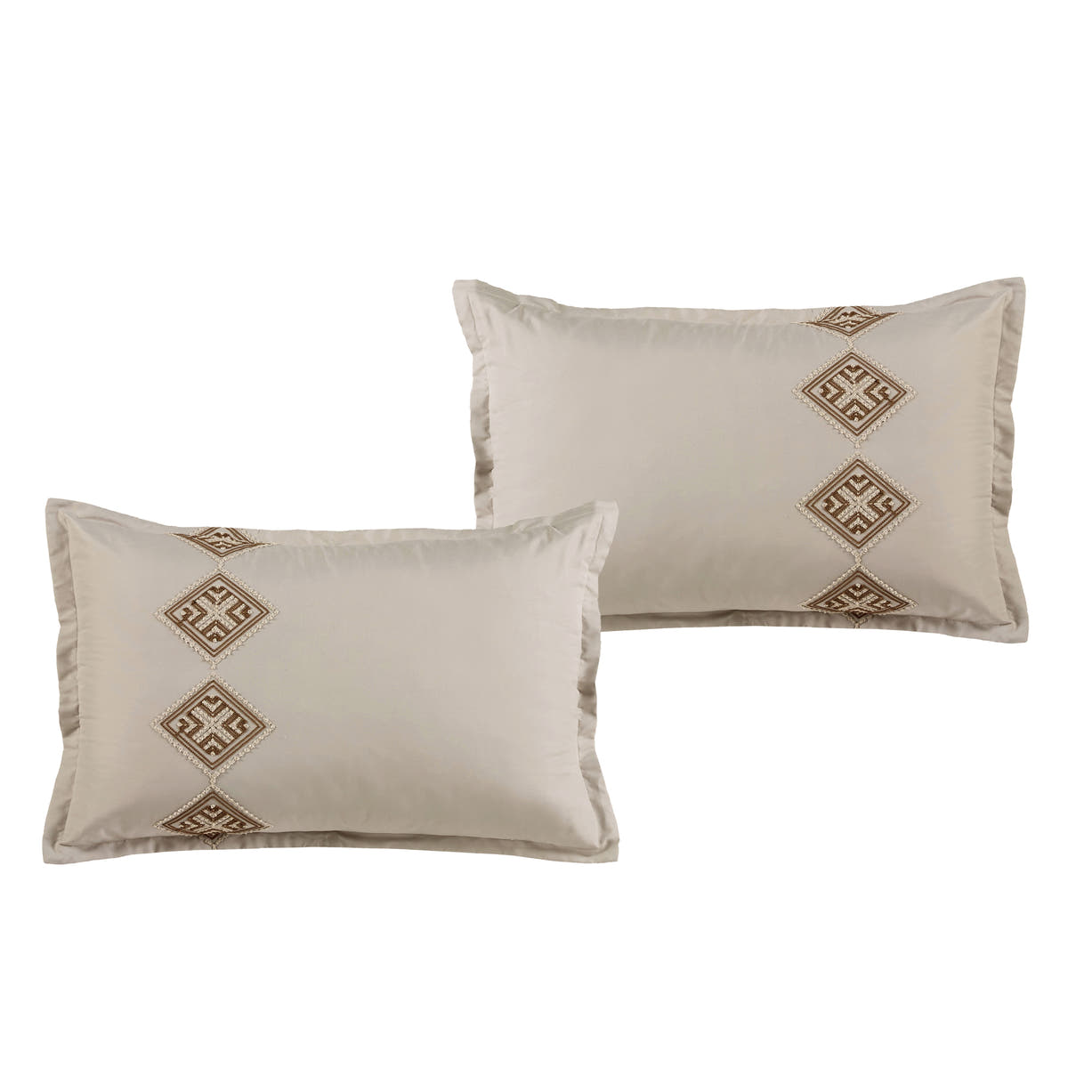 Taupe Geometric Embroidered 7-Piece Comforter Set - pillow sham detail