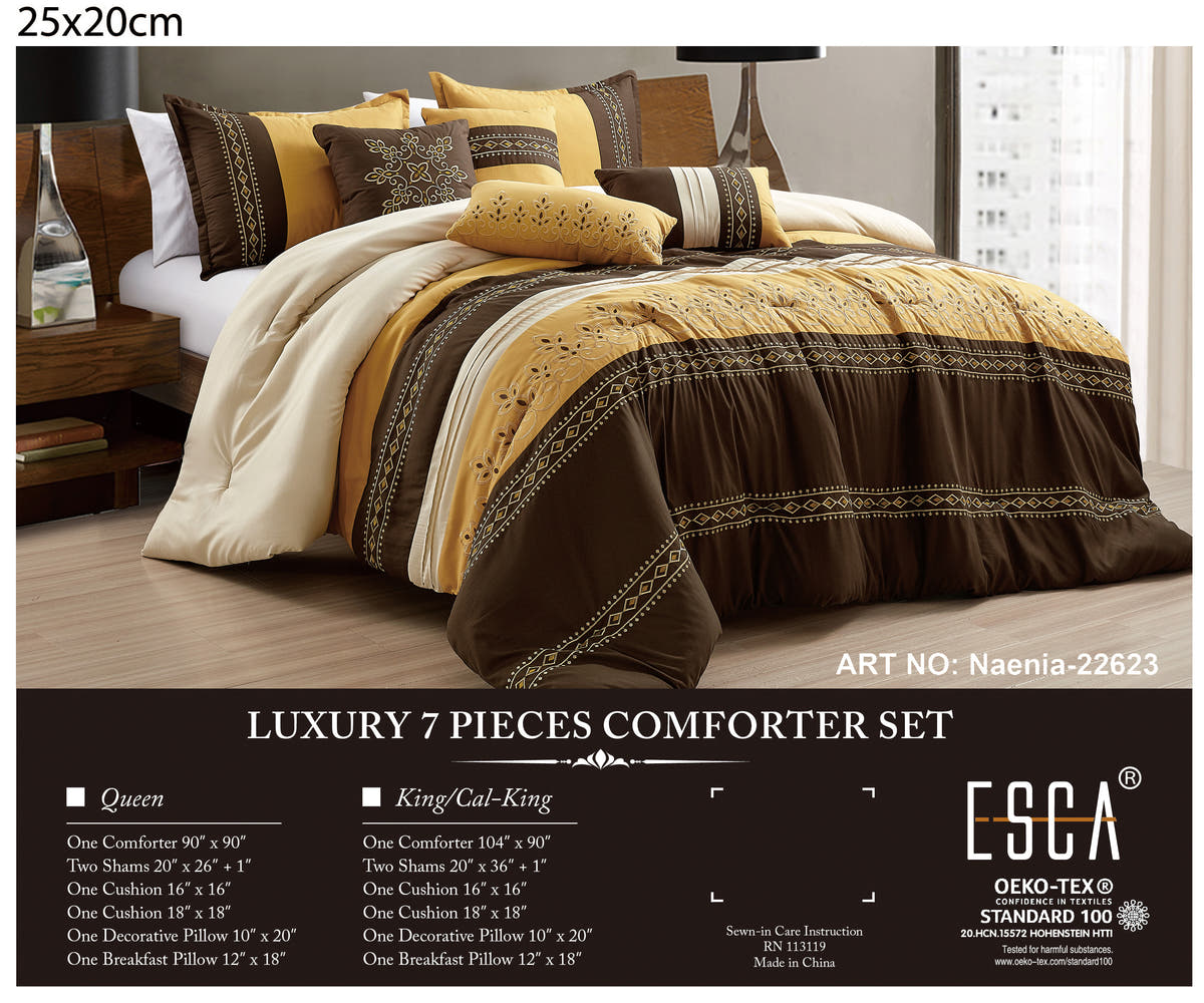 Brown and Yellow Geometric Embroidered 7-Piece Comforter Set - alternate product view 2