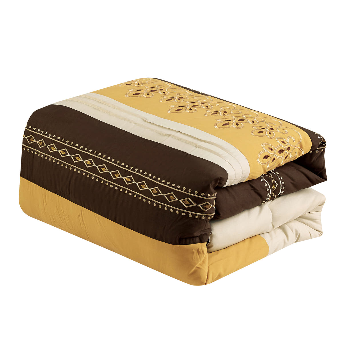 Brown and Yellow Geometric Embroidered 7-Piece Comforter Set - comforter detail