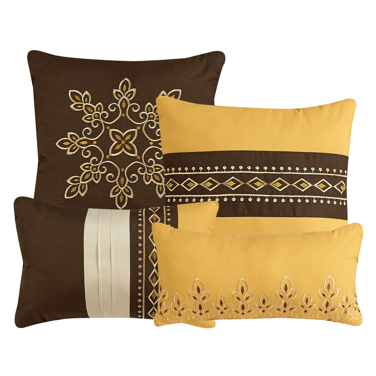 Brown and Yellow Geometric Embroidered 7-Piece Comforter Set - decorative pillow detail