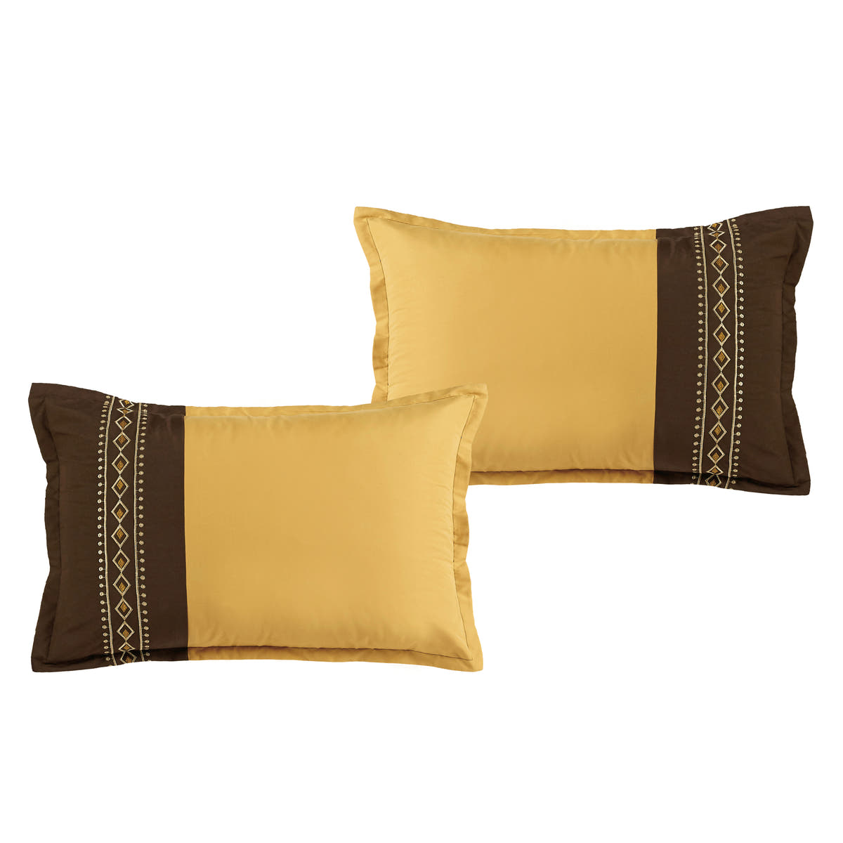 Brown and Yellow Geometric Embroidered 7-Piece Comforter Set - pillow sham detail