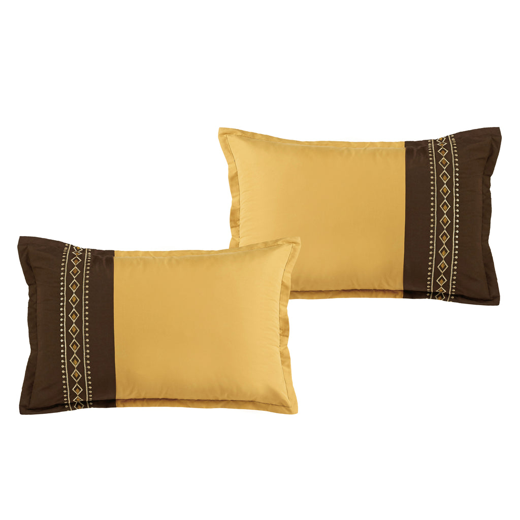 Brown and Yellow Geometric Embroidered 7-Piece Comforter Set - pillow sham detail