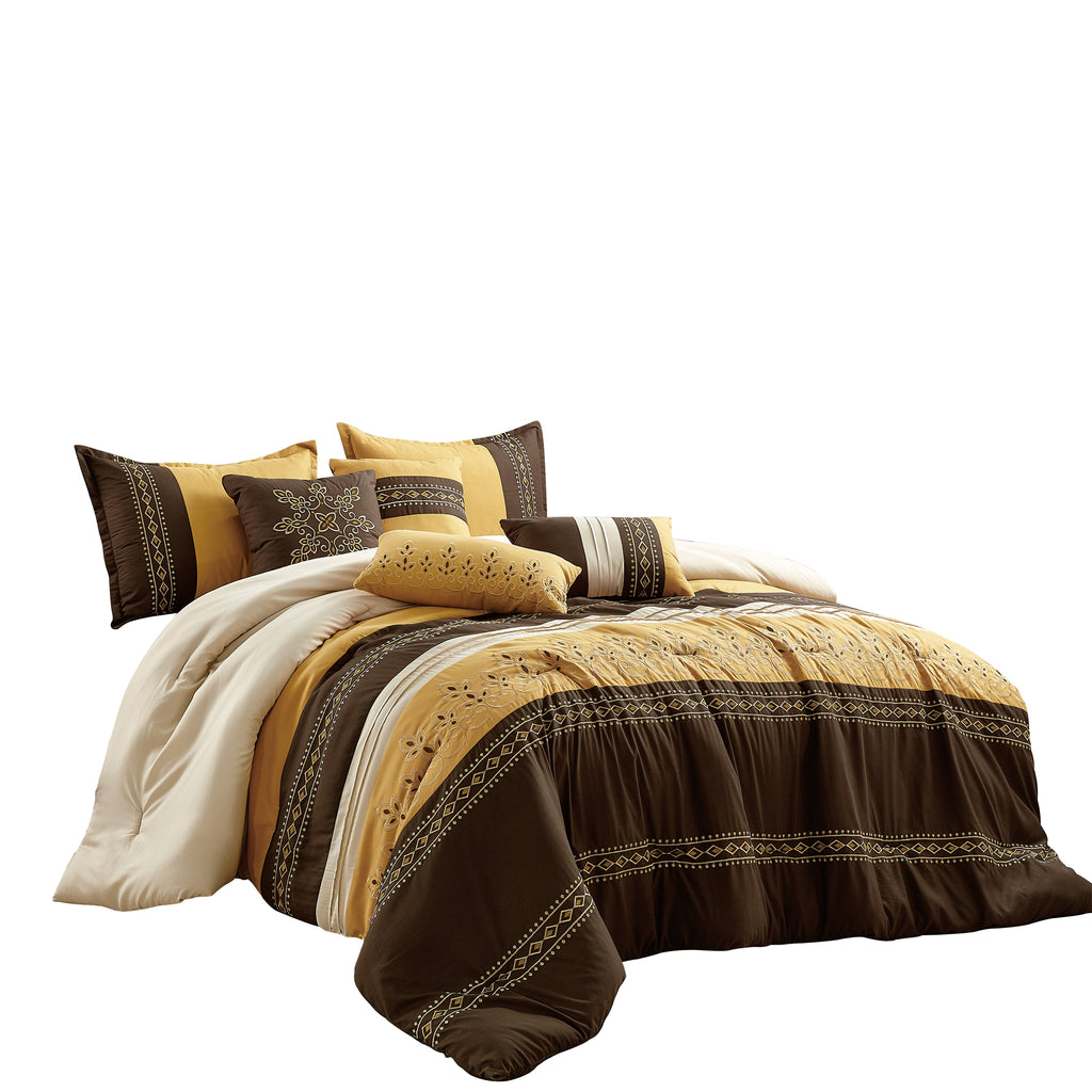 Brown and Yellow Geometric Embroidered 7-Piece Comforter Set - alternate product view 4