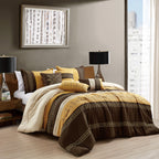 Brown and Yellow Geometric Embroidered 7-Piece Comforter Set - styled bedding set