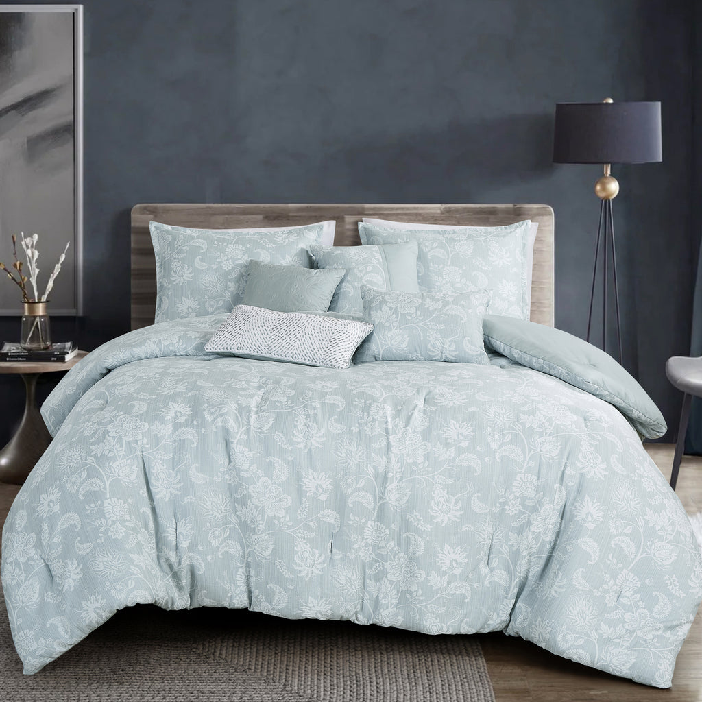 Light Sage Jacquard 7-Piece Comforter Set - styled bedding set
