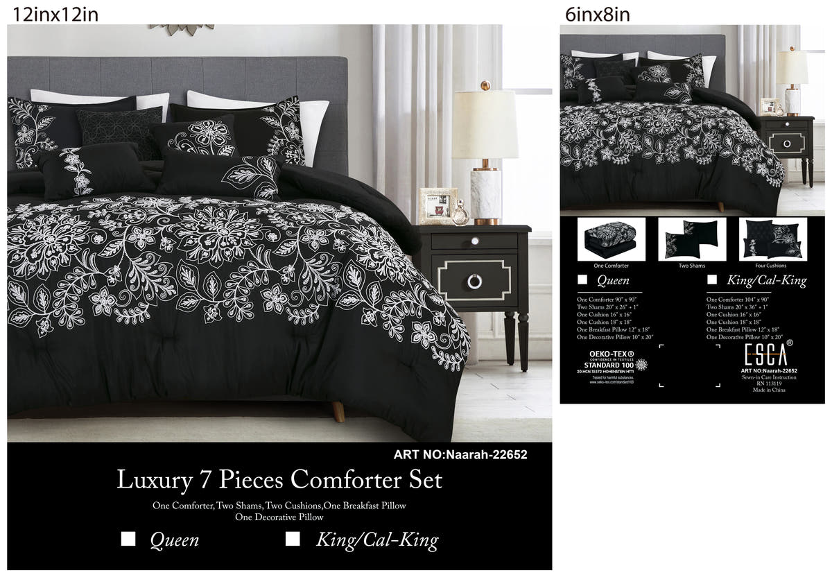 Black Scroll Embroidered 7-Piece Comforter Set - alternate product view 7