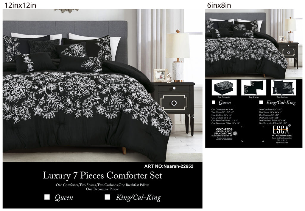 Black Scroll Embroidered 7-Piece Comforter Set - alternate product view 7