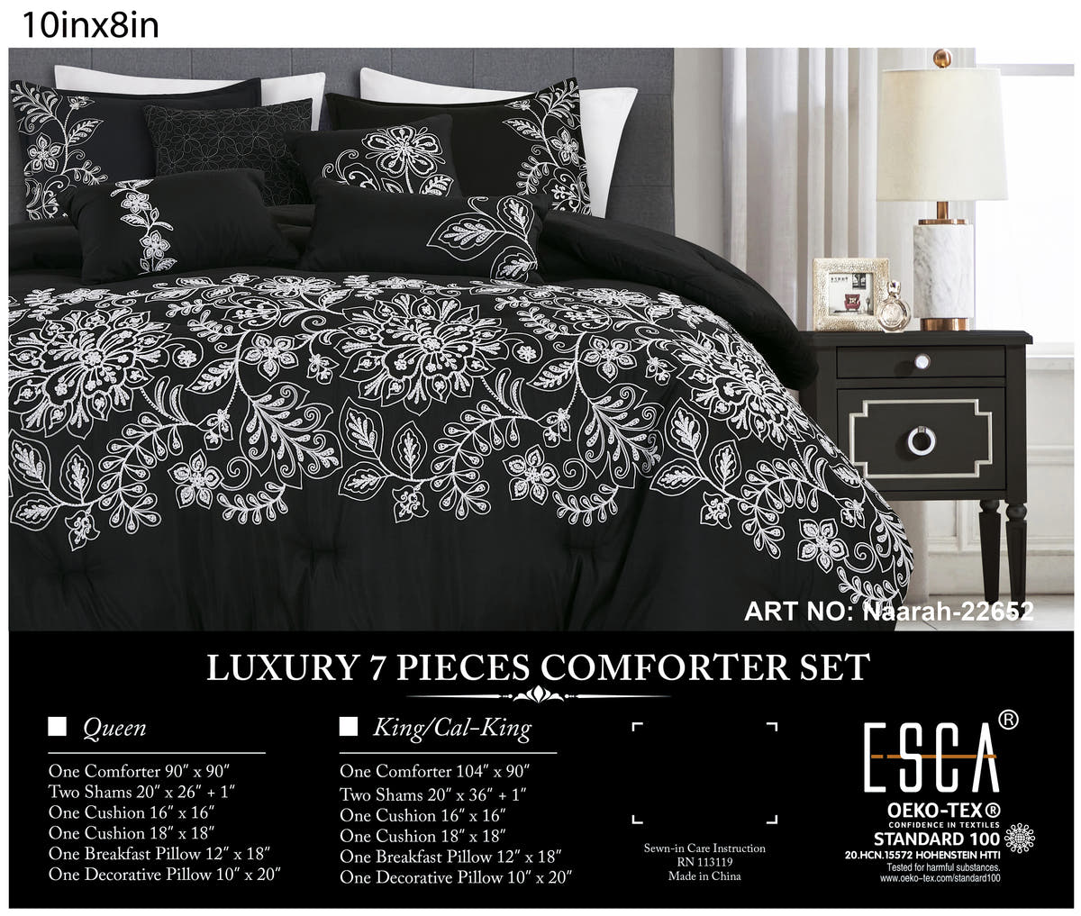 Black Scroll Embroidered 7-Piece Comforter Set - alternate product view 2