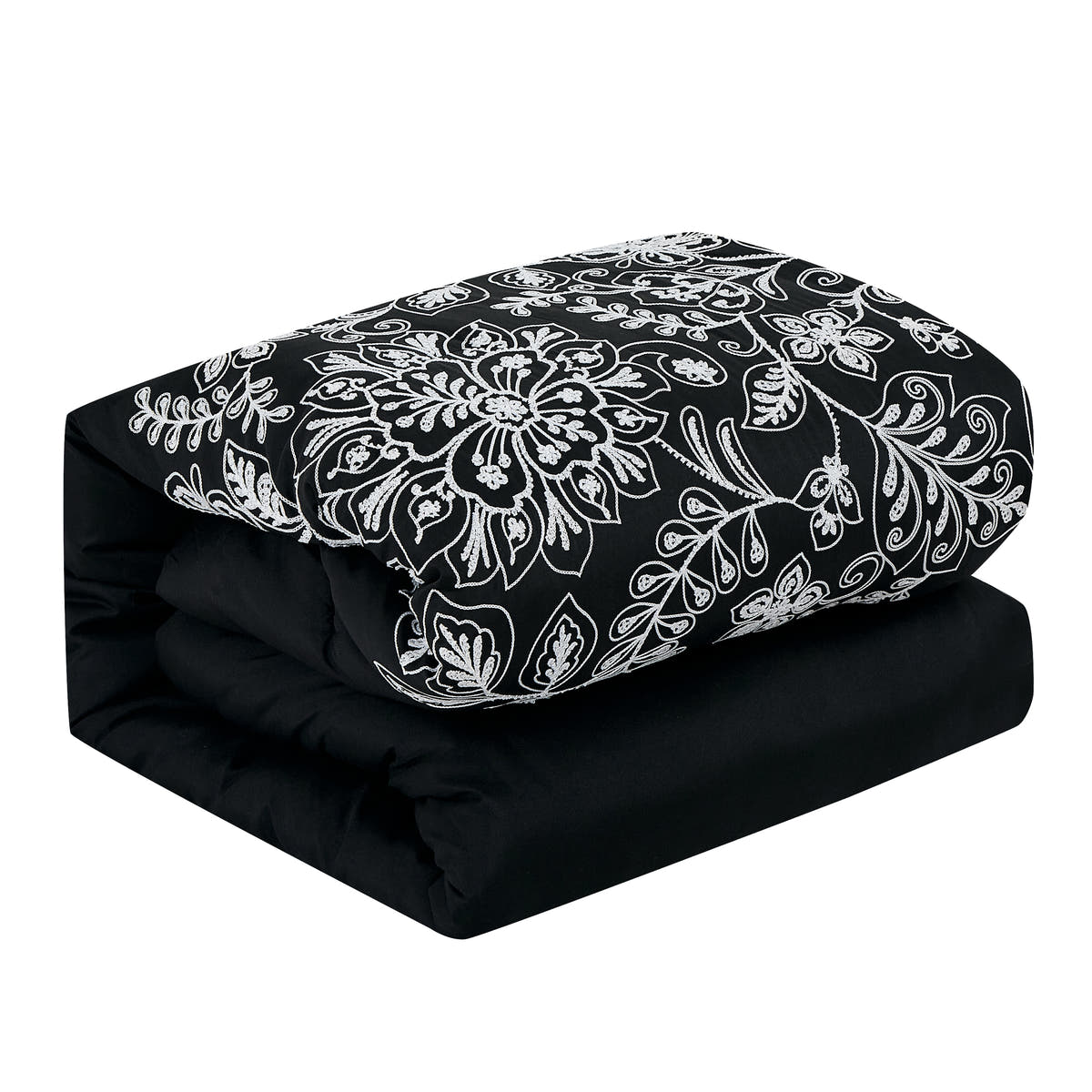 Black Scroll Embroidered 7-Piece Comforter Set - comforter detail