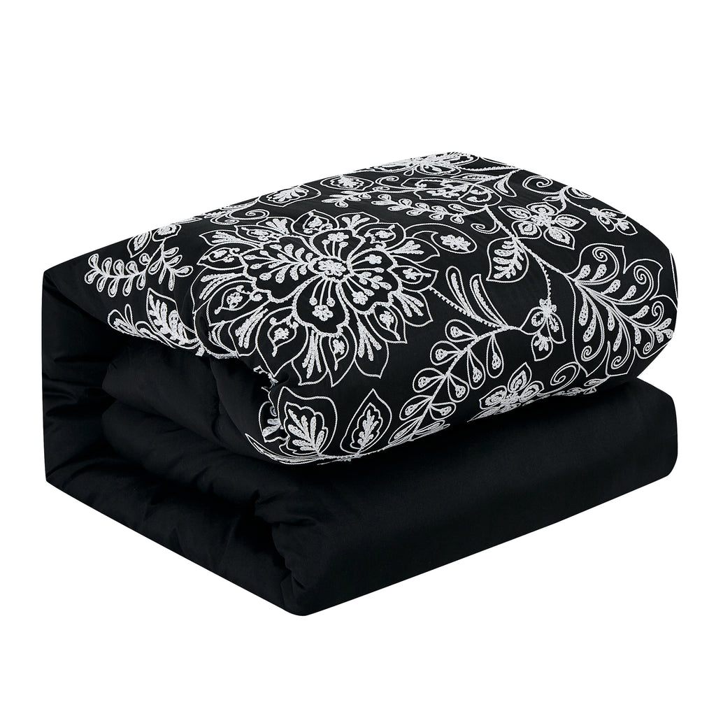 Black Scroll Embroidered 7-Piece Comforter Set - comforter detail