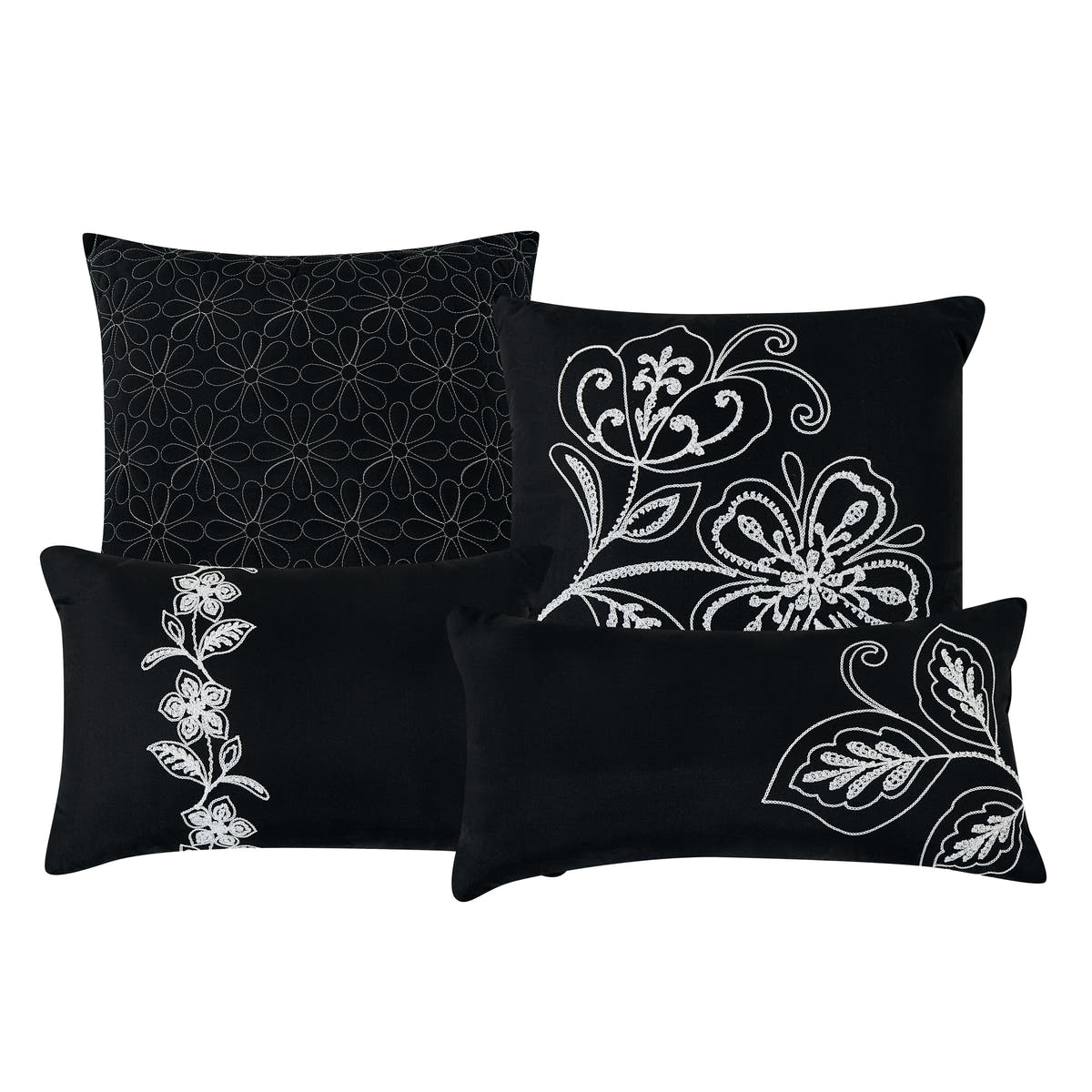 Black Scroll Embroidered 7-Piece Comforter Set - decorative pillow detail