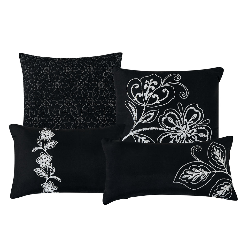 Black Scroll Embroidered 7-Piece Comforter Set - decorative pillow detail