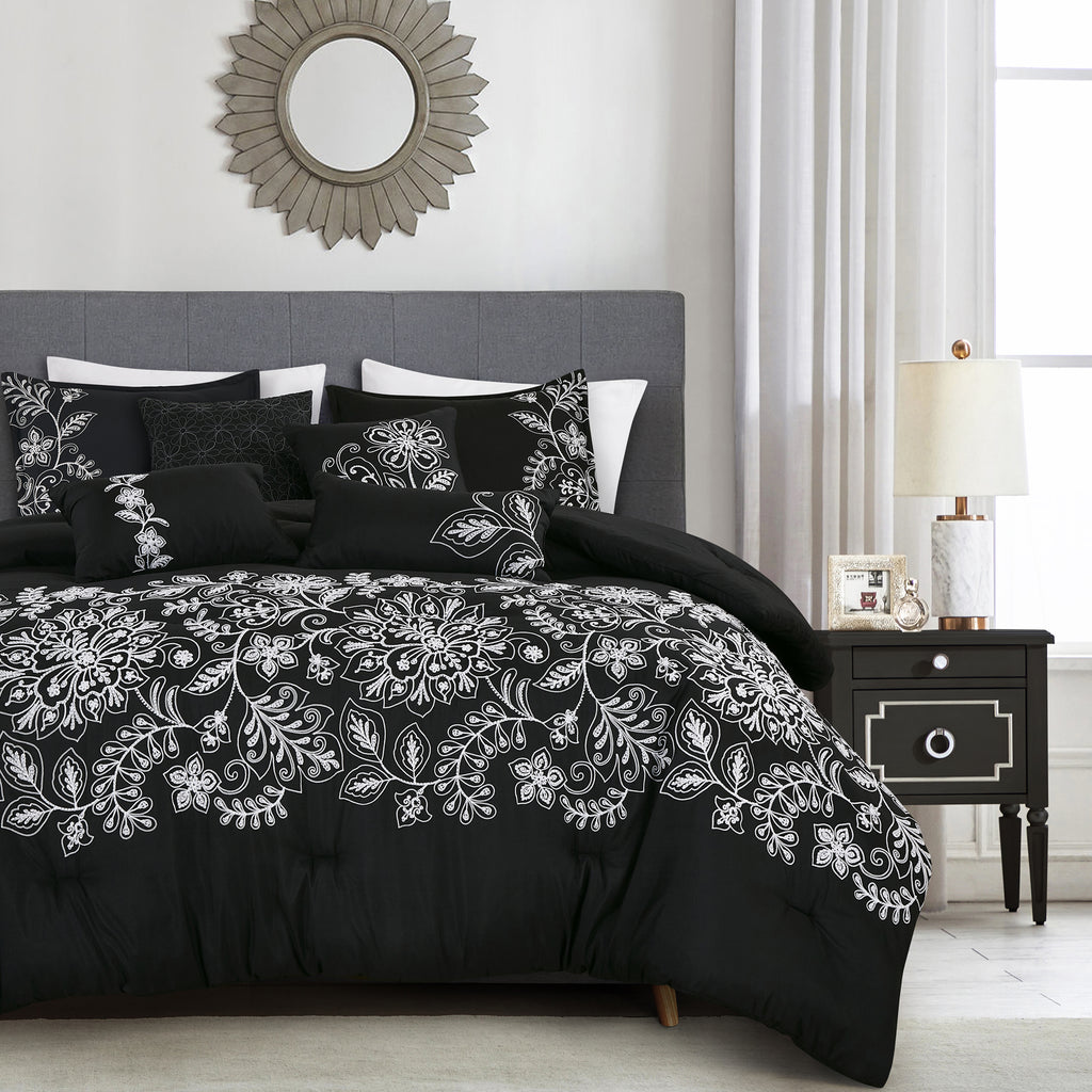 Black Scroll Embroidered 7-Piece Comforter Set - alternate product view 5