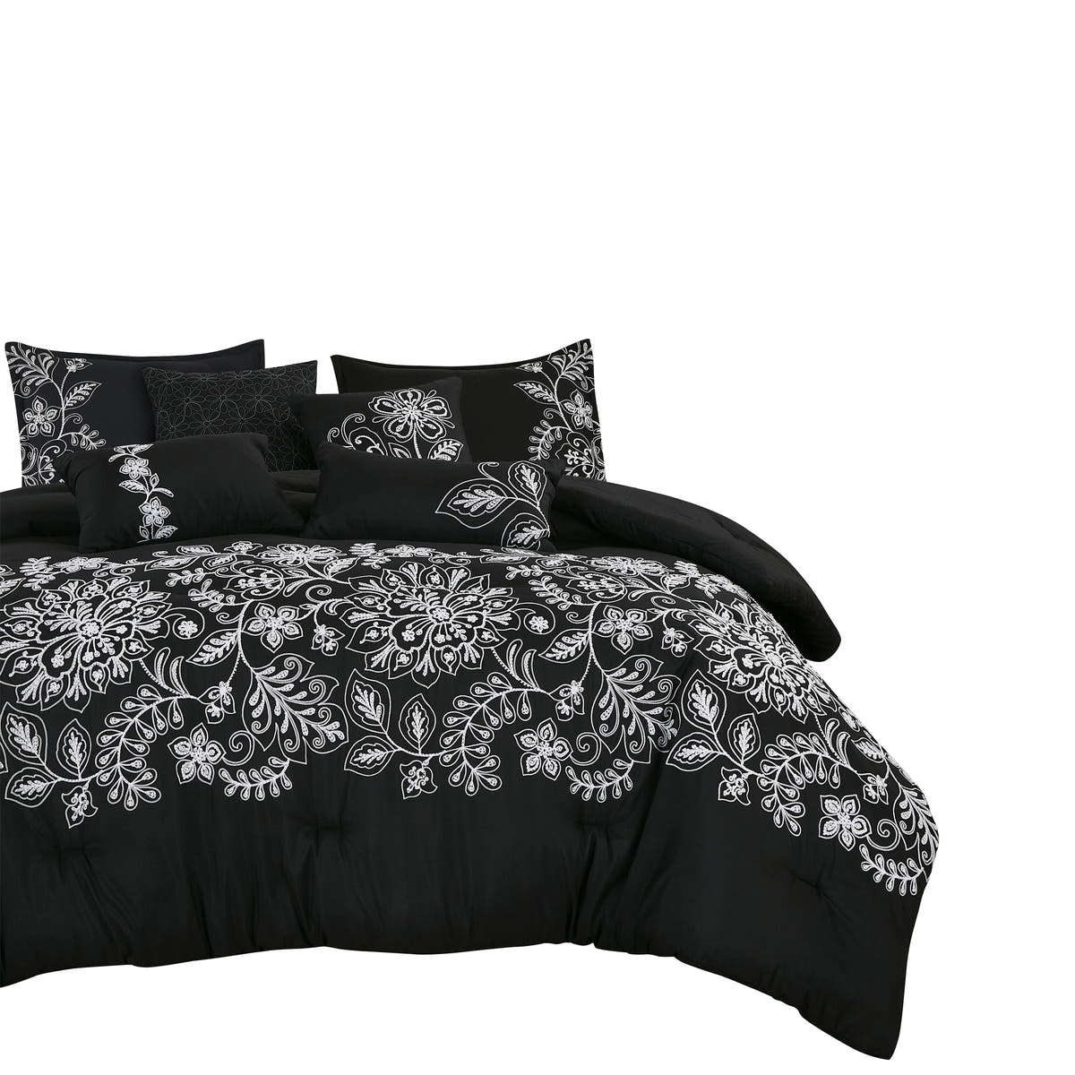 Black Scroll Embroidered 7-Piece Comforter Set - alternate product view 6