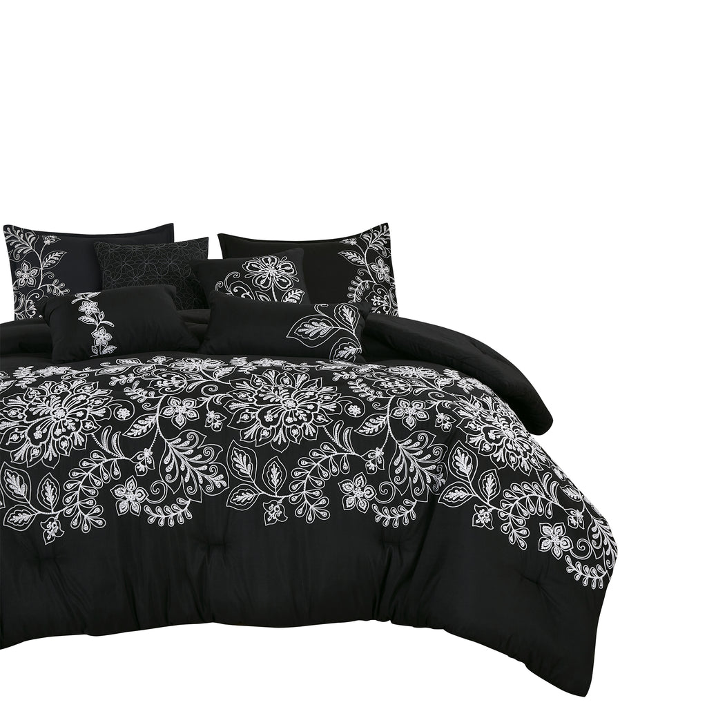 Black Scroll Embroidered 7-Piece Comforter Set - alternate product view 6