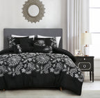 Black Scroll Embroidered 7-Piece Comforter Set - styled bedding set