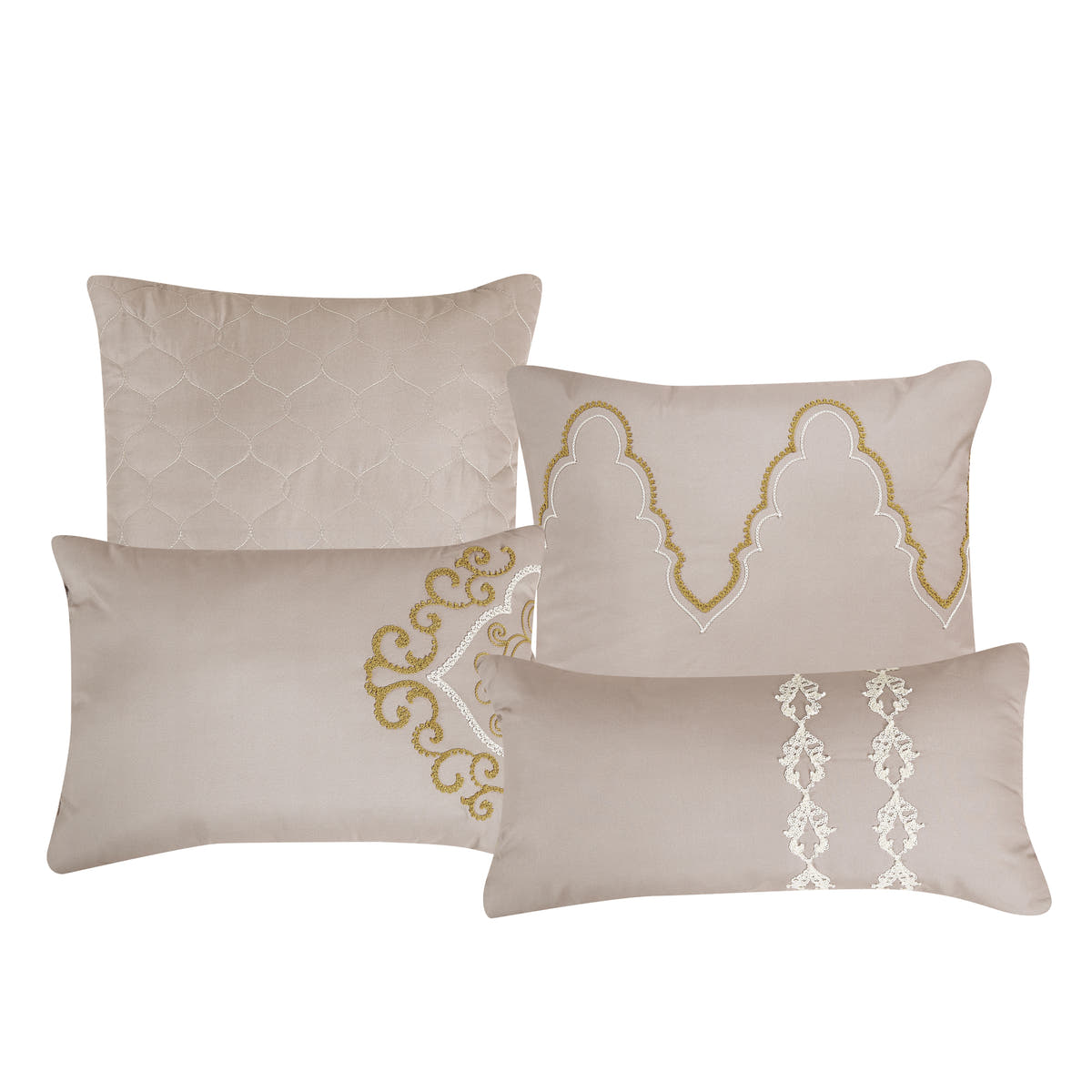 Taupe Scroll Embroidered 7-Piece Comforter Set - decorative pillow detail