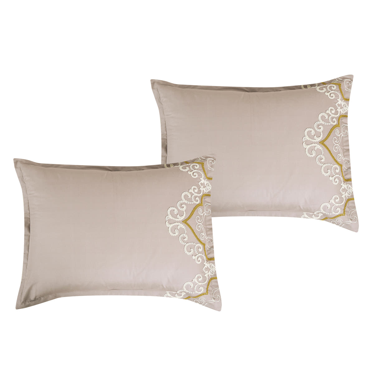 Taupe Scroll Embroidered 7-Piece Comforter Set - pillow sham detail