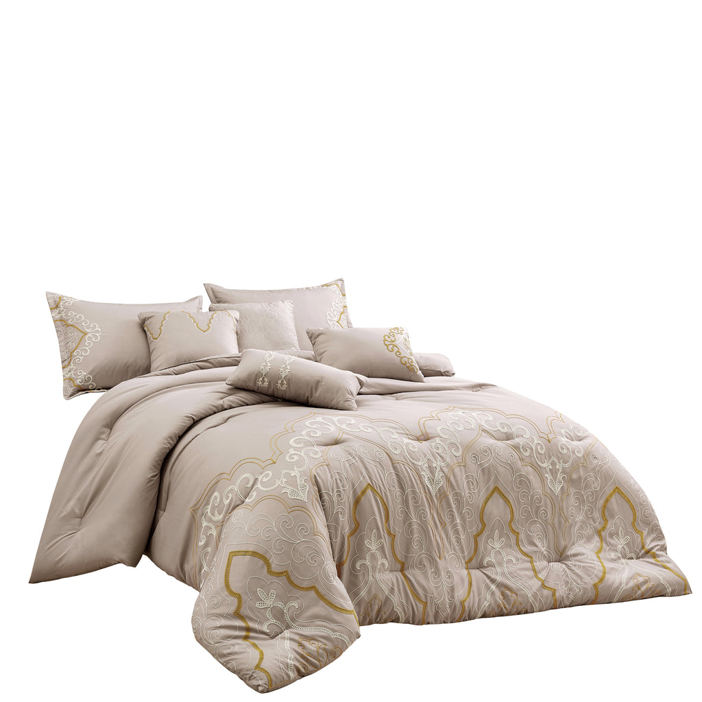 Taupe Scroll Embroidered 7-Piece Comforter Set - alternate product view 4