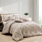 Taupe Scroll Embroidered 7-Piece Comforter Set - styled bedding set