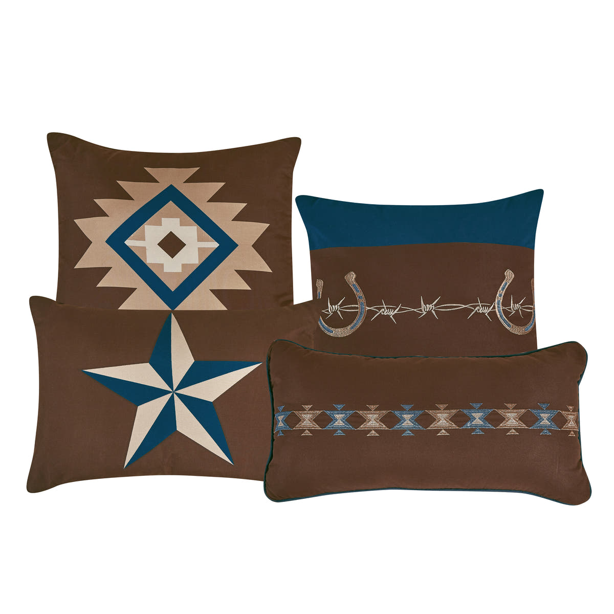 Brown and Teal Western 7-Piece Comforter Set - decorative pillow detail