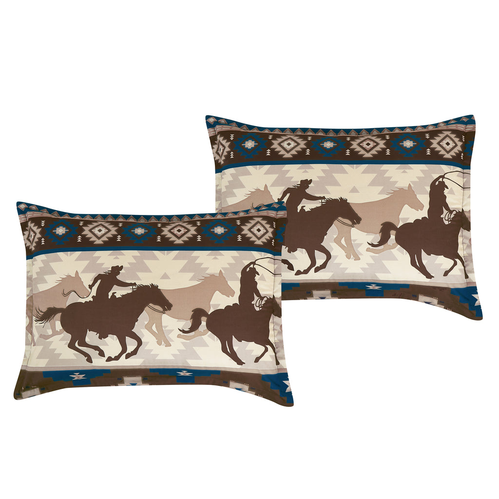 Brown and Teal Western 7-Piece Comforter Set - pillow sham detail