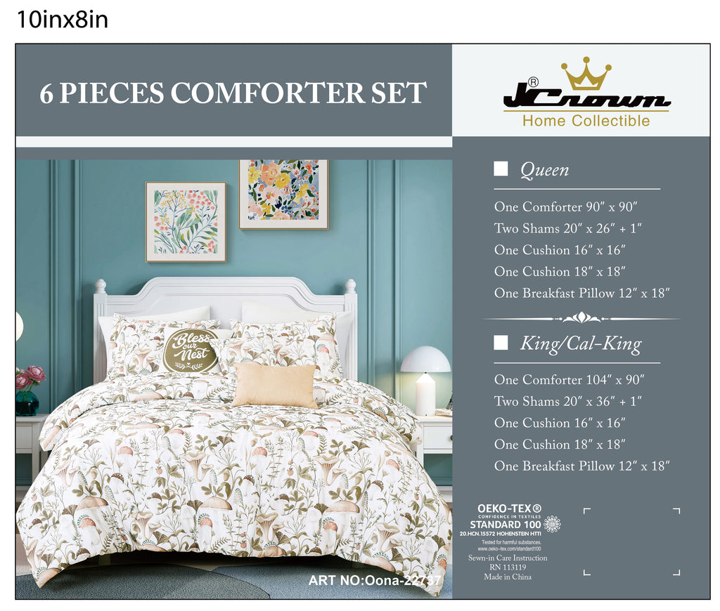 Cream Floral 6-Piece Comforter Set detail 7