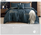 Luxurious Navy Tufted 5-Piece Comforter and Throw Blanket Set, shown in a bedroom setting
