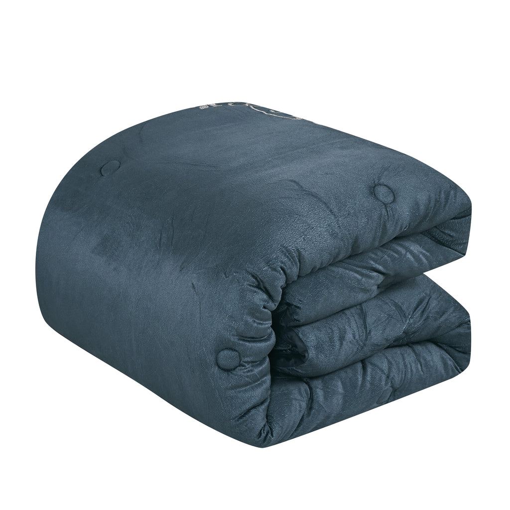Comforter detail from the Luxurious Navy Tufted 5-Piece Comforter and Throw Blanket Set