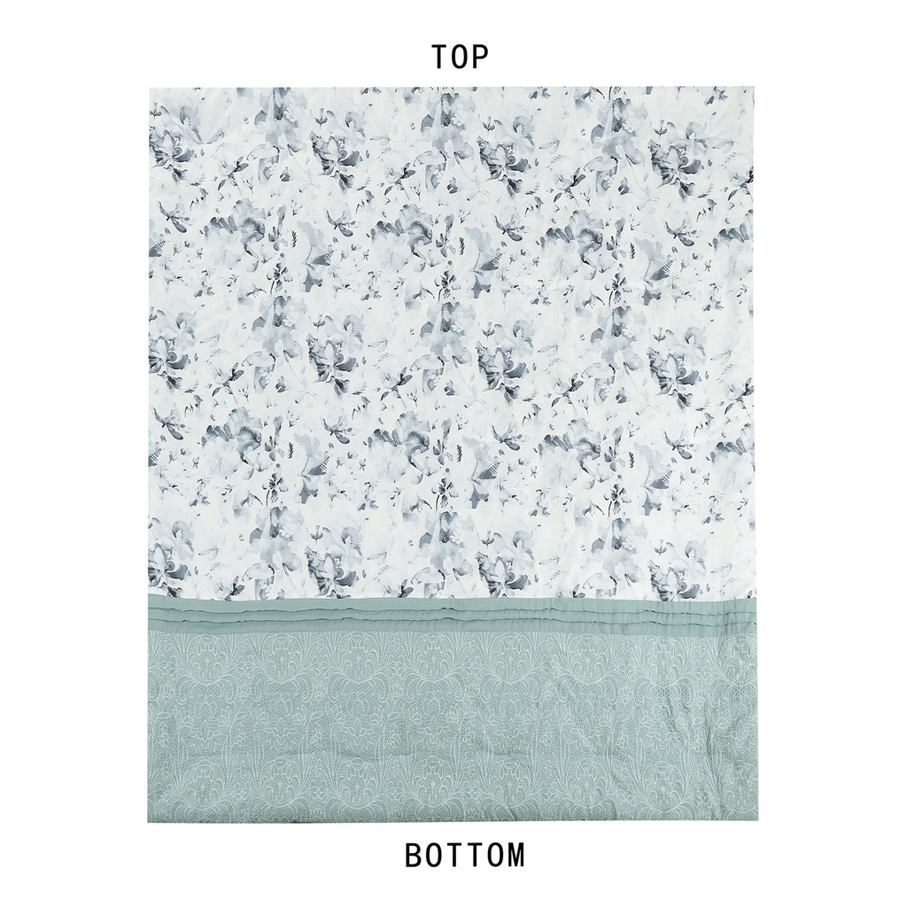 Alternate view of the Soft Mint Green and Grey Watercolor Floral Comforter Set