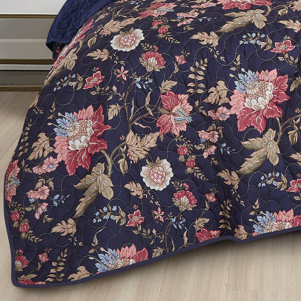 Navy Floral 3-Piece Bedspread Set - alternate product view 3