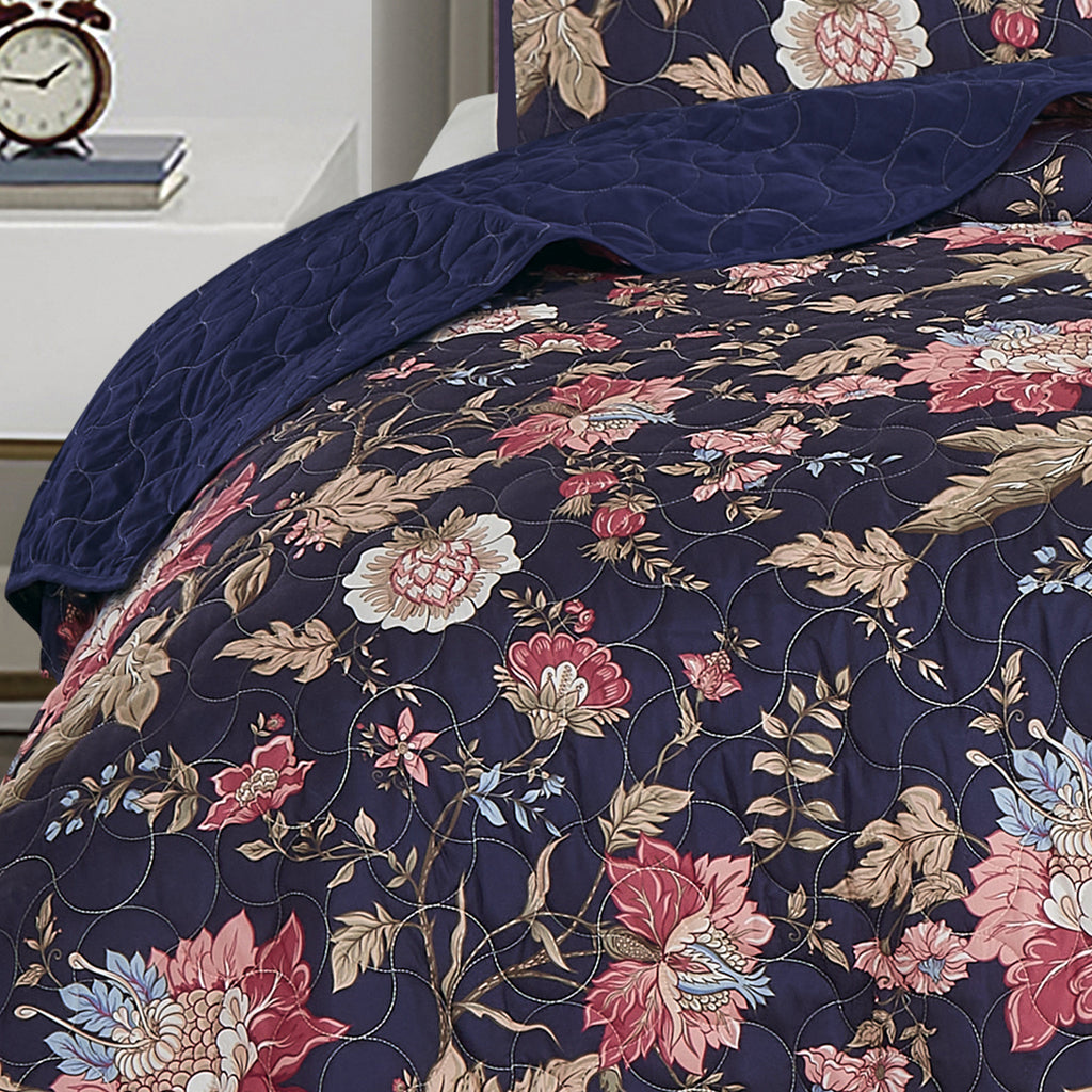 Navy Floral 3-Piece Bedspread Set - alternate product view 5