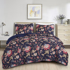 Navy Floral 3-Piece Bedspread Set - styled bedding set