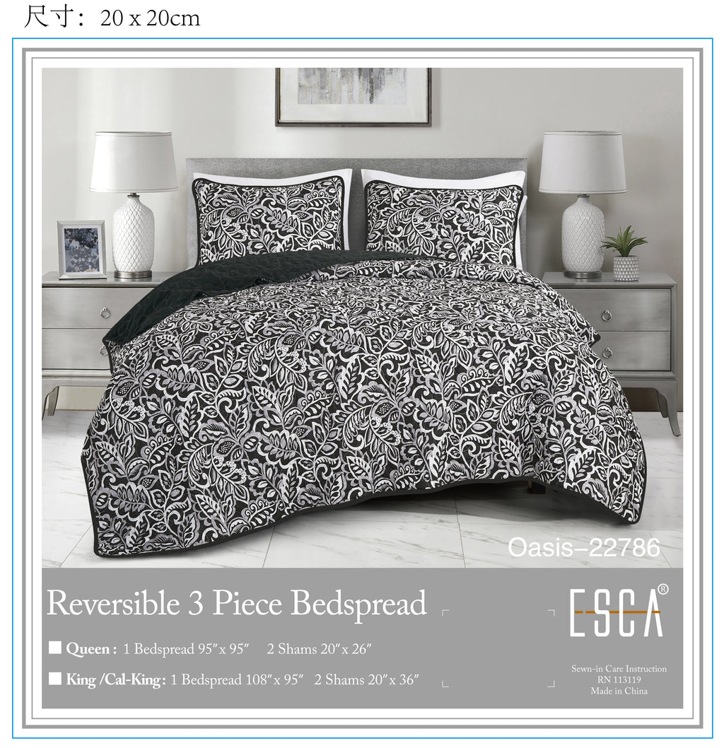 Black & White Botanical 3-Piece Bedspread Set - alternate product view 2