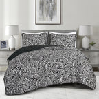 Black & White Botanical 3-Piece Bedspread Set - styled bedding set
