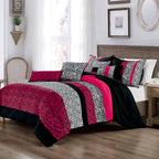 Hot Pink Animal Print 7-Piece Comforter Set - styled bedding set