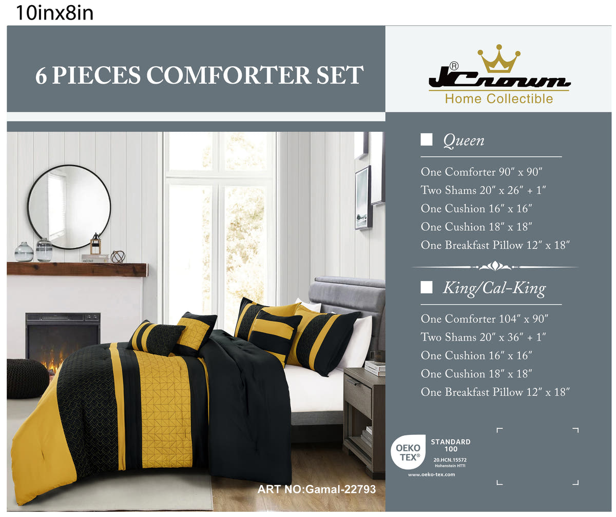 Black & Gold Color Block 6-Piece Comforter Set detail 6