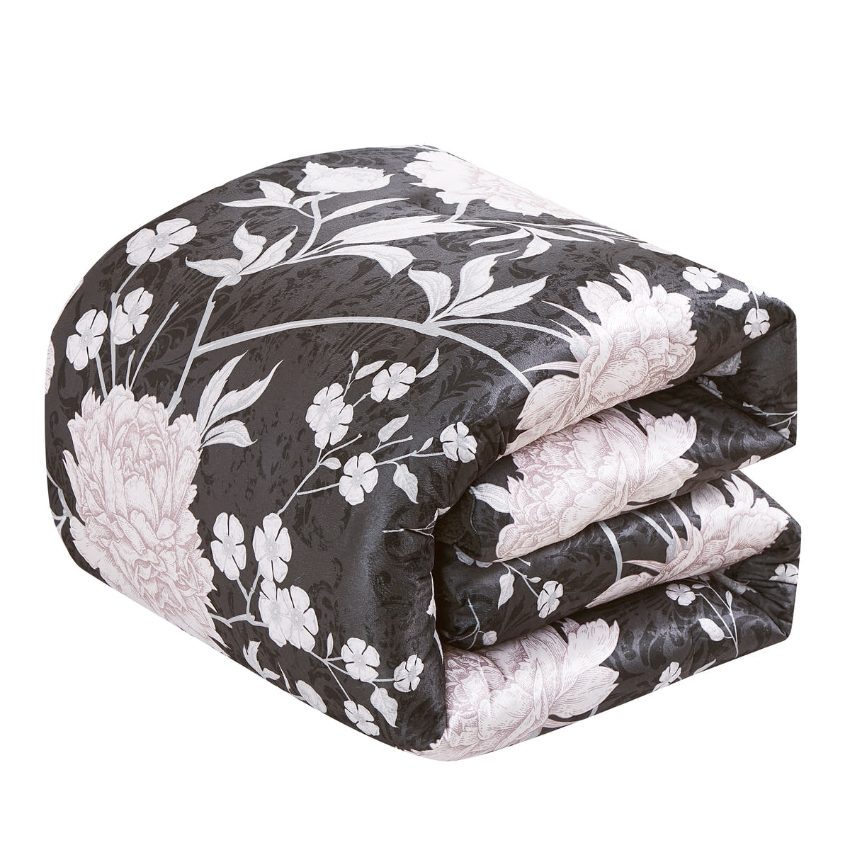 Comforter detail from the Dark Grey and Pink Floral 5-Piece Bedding Set