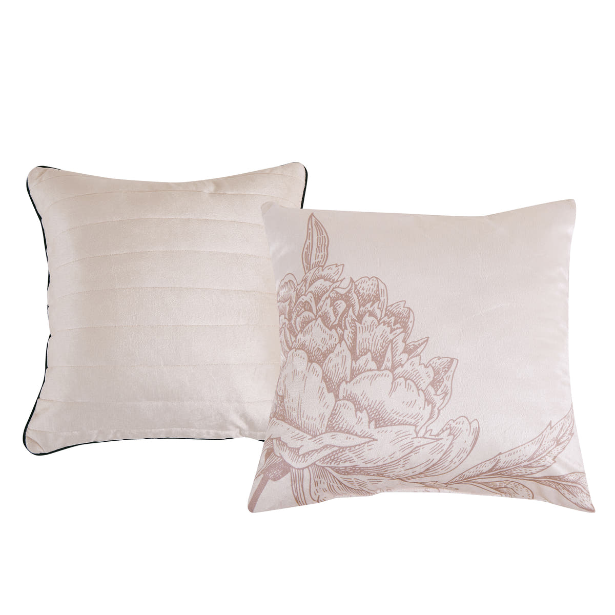 Decorative pillows from the Dark Grey and Pink Floral 5-Piece Bedding Set