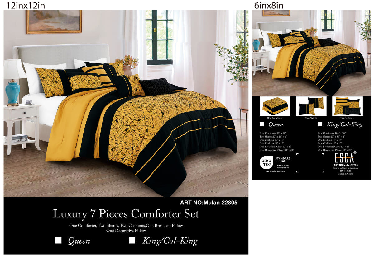 Yellow and Black Geometric 7-Piece Comforter Set - alternate product view 5