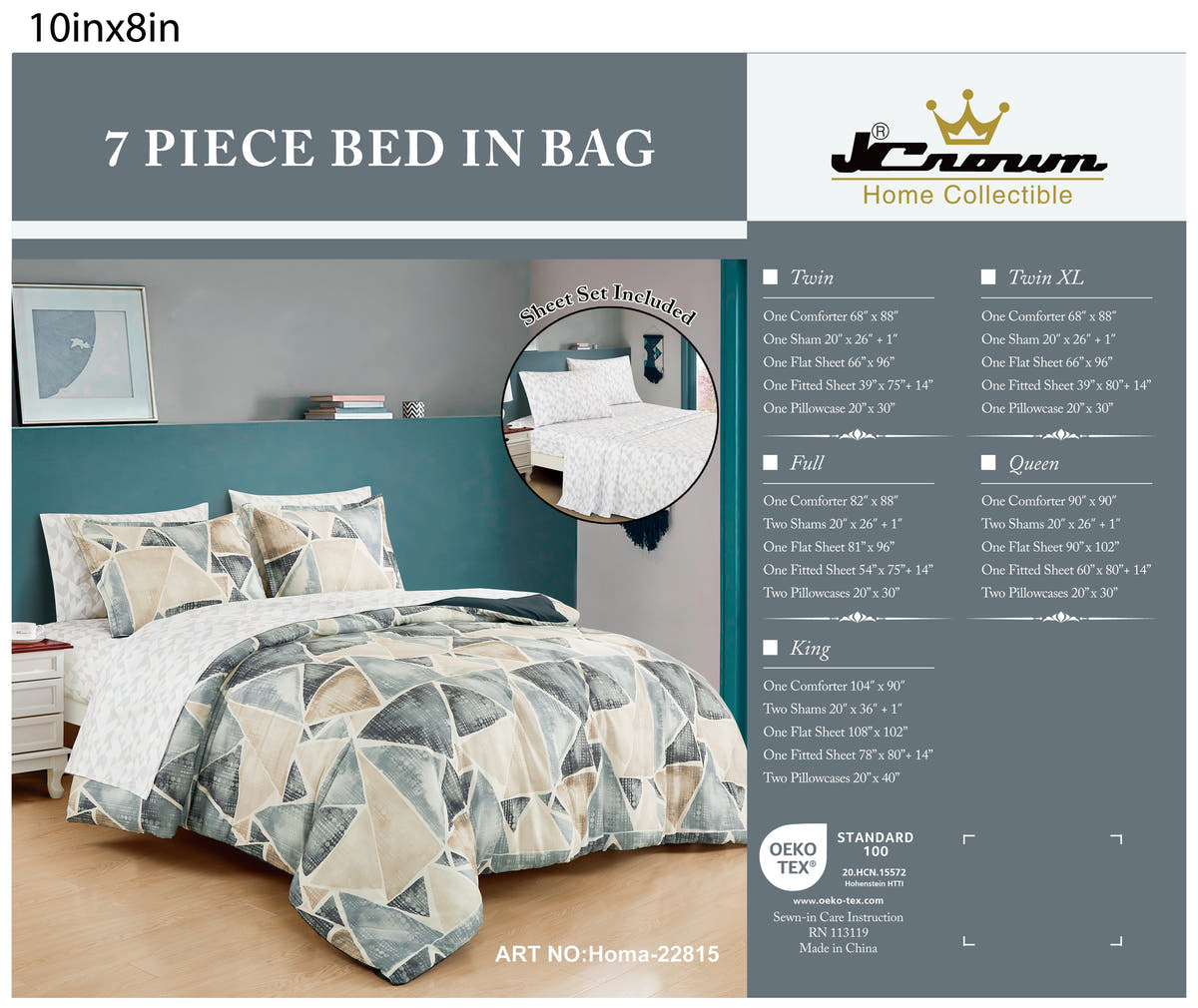 Modern Abstract Geometric 7-Piece Comforter and Sheet Set, shown in a bedroom setting