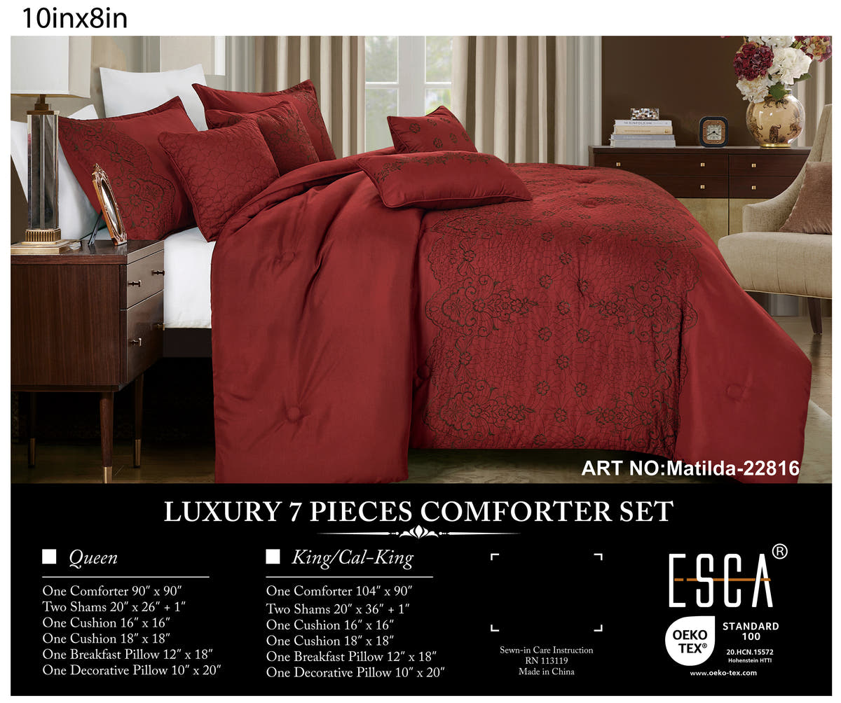 Burgundy Embroidered 7-Piece Comforter Set - alternate product view 2
