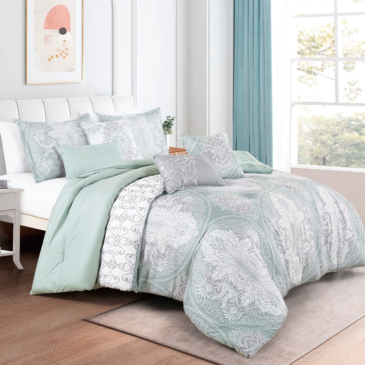 Mint Paisley 7-Piece Comforter Set - styled bedding set